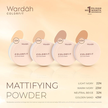 Wardah, Color Fit, Mattifying Powder, 22N Light Ivory, 15 g